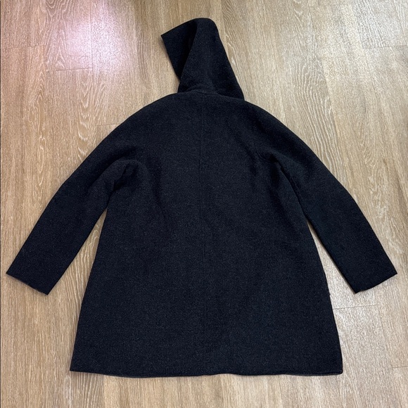 Vince Black & Gray Double Face Open Drape Hooded Wool Coat size Medium - Picture 6 of 10